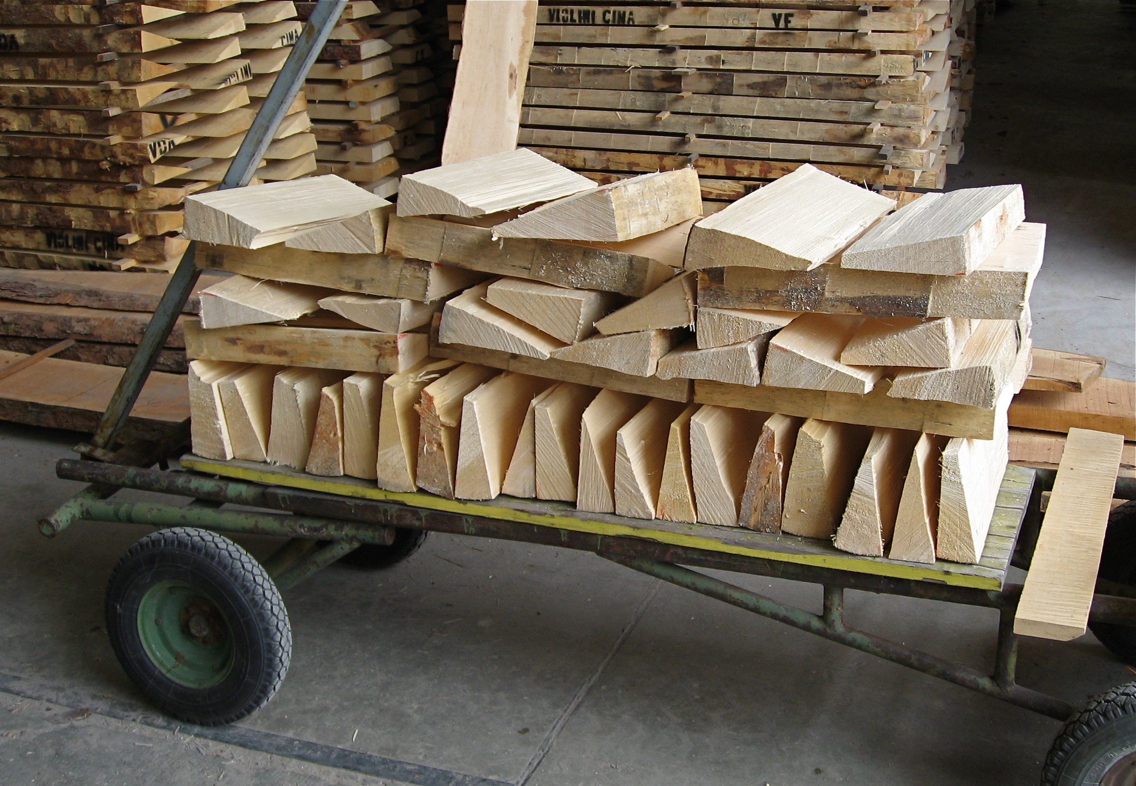 Hand split wedges of Italian spruce selected for violins and violas
