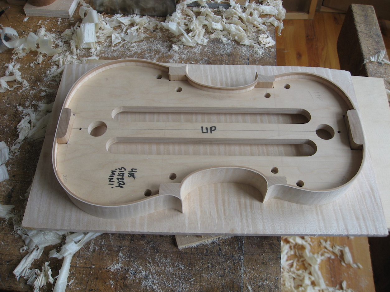 The finished rib structure will now be traced on the joined maple back